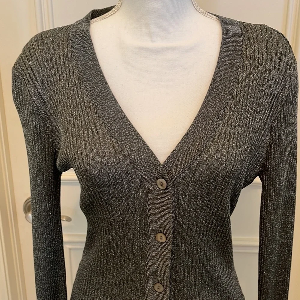 Dana Buchman Silver Lurex Cardigan - Picture 3 of 8